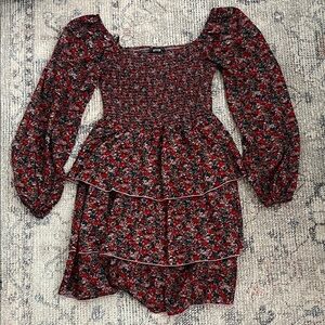 Floral Long Sleeve Dress with Smocked Bodice